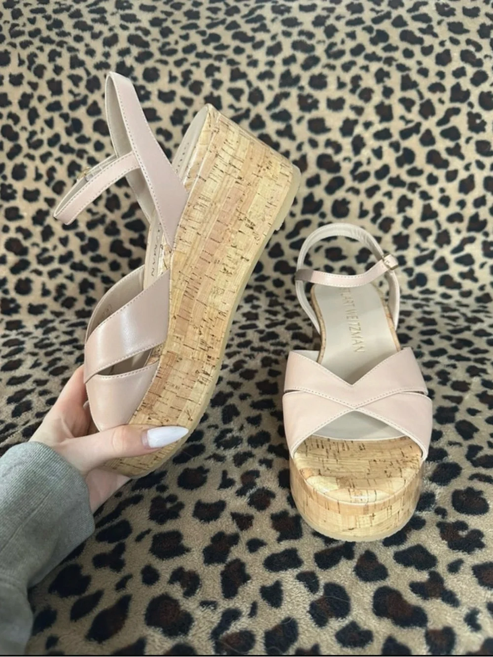 Gorgeous Stuart Weitzman Blush Pink Cork Platform Wedge Sandals